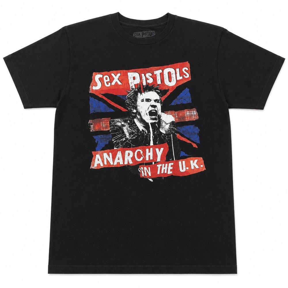 Sex Pistols Anarchy in the UK Graphic T-Shirt Mens Black Punk Rock Band Tee